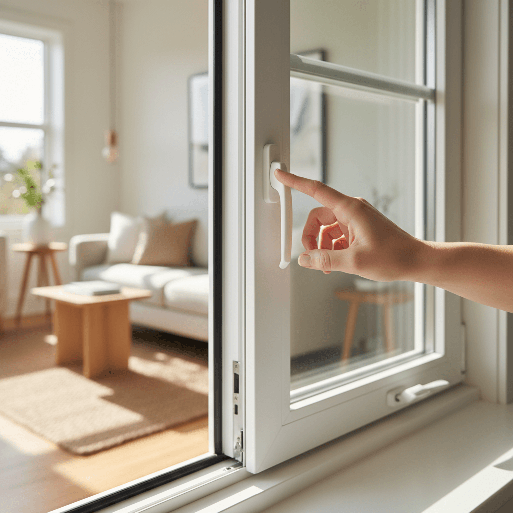 Factory-certified installer standing next to a newly installed custom replacement window in a Charlotte home