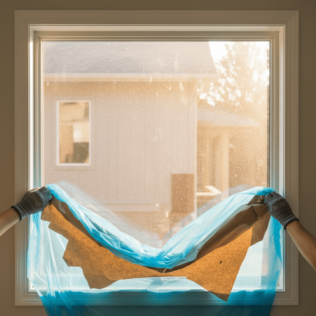 Clean profile of a newly installed replacement window in a Charlotte home, showing sharp caulk lines and a perfect fit against the siding, late afternoon sunlight reflecting in the glass.